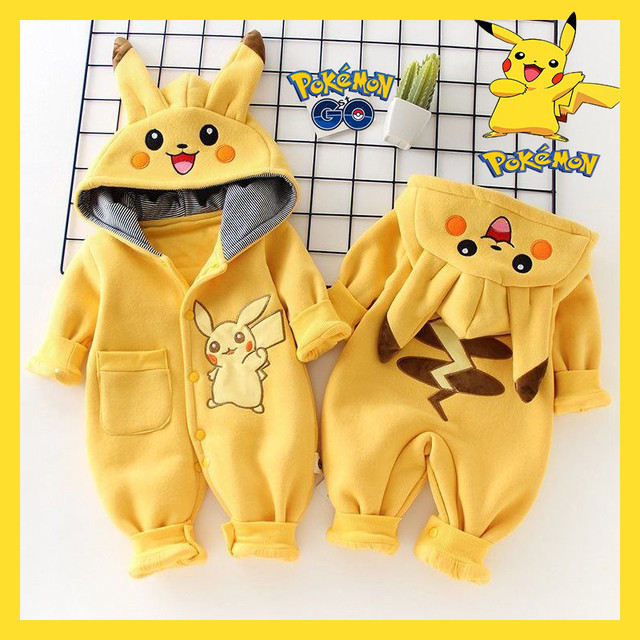 Cartoon Pokemon Pikachu Baby Pyjamsa Newborn Winter Long-sleeved Clothing  Kids Rompers Babies Toddler's Clothes Costume